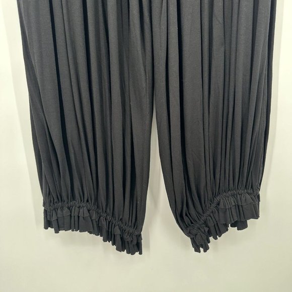 Kedem Sasson Solid Black Elastic Waistband‎ Ruffle Hem Wide Leg Pants One Size - Picture 4 of 10